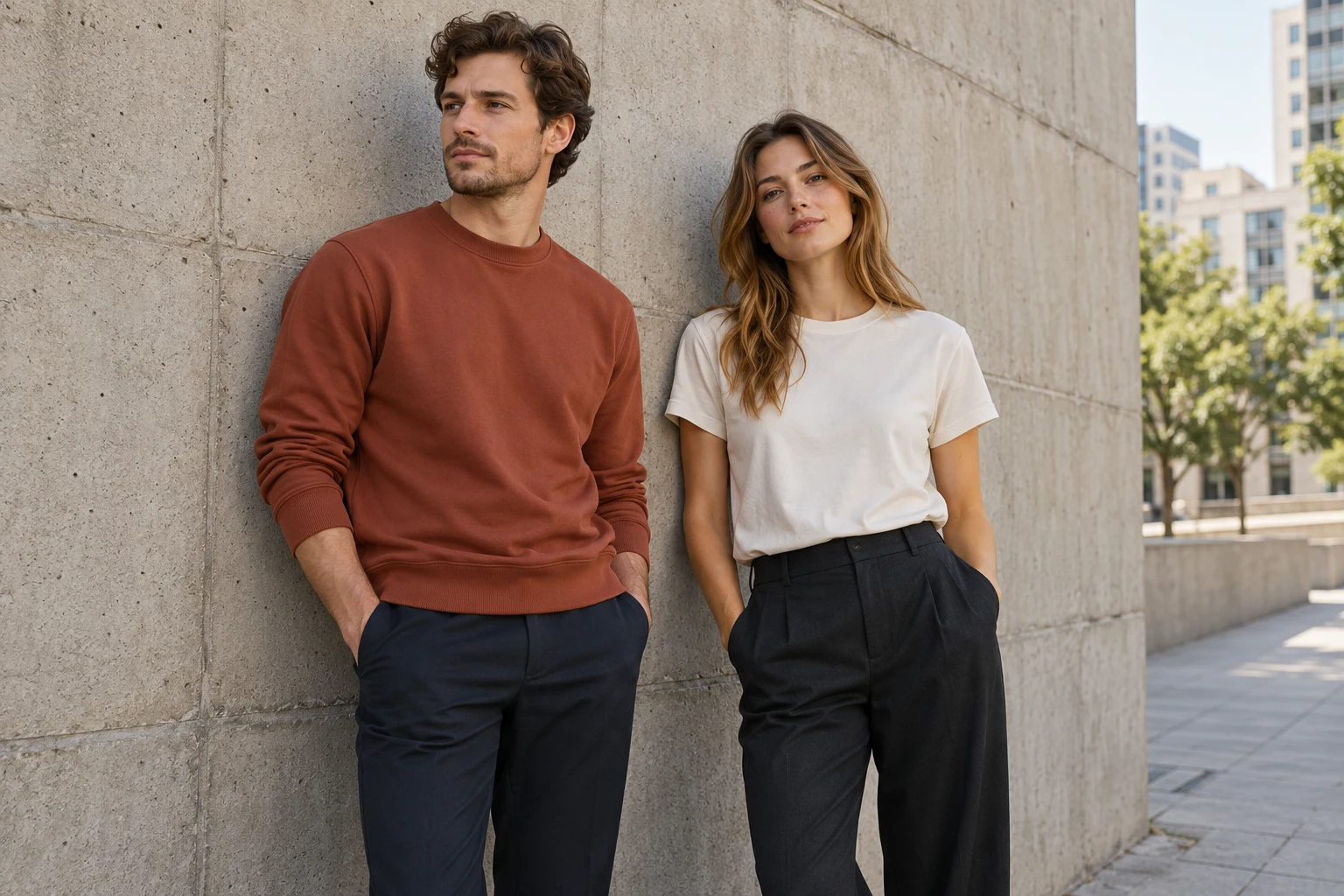 Relaxed everyday layers worn outdoors